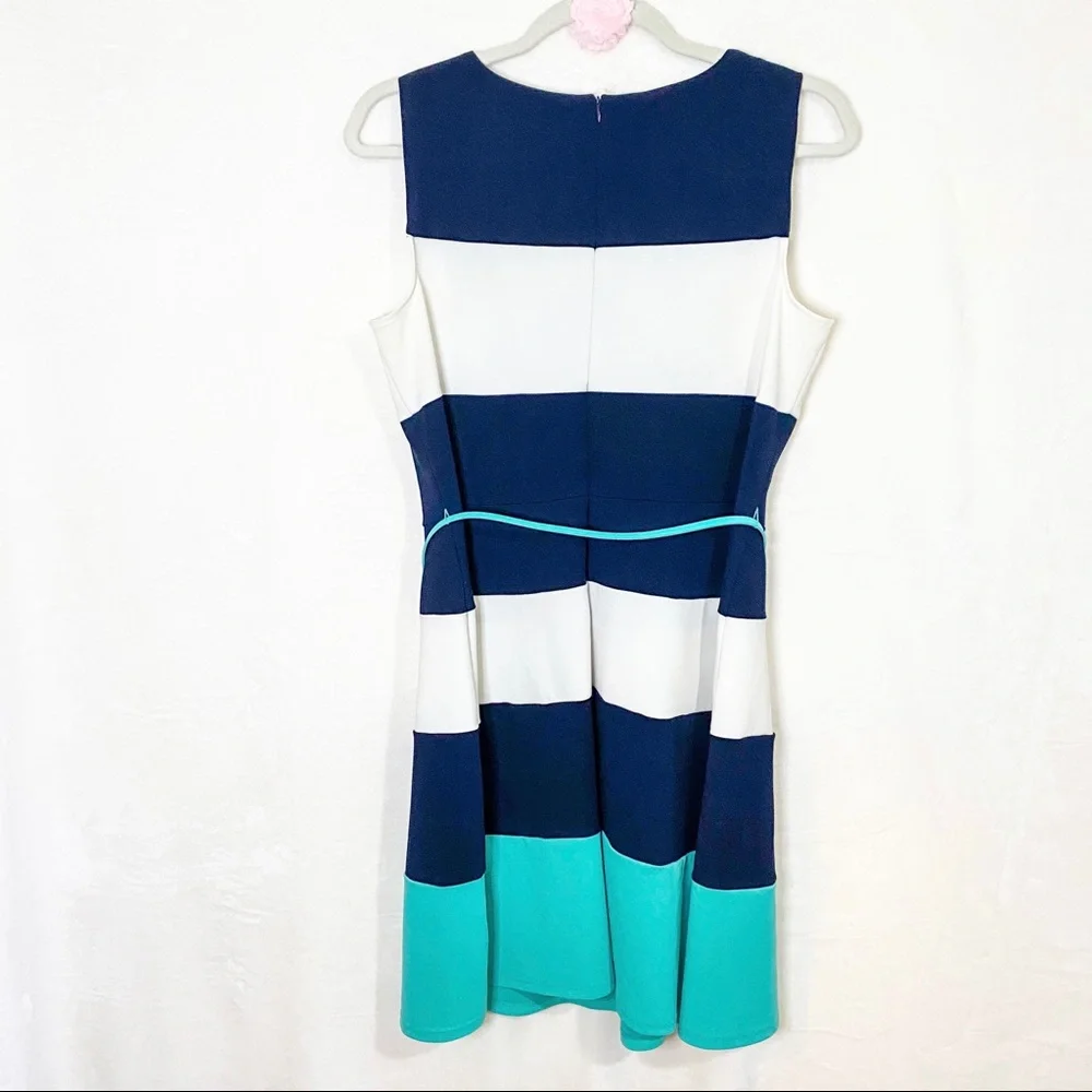 Sleeveless Striped Dress - Navy, White, and Teal - Picture 4 of 10